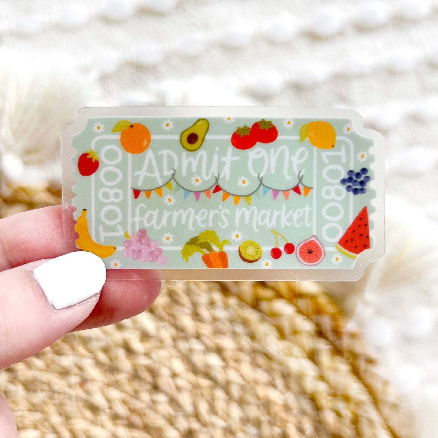 Clear Farmer's Market Admit One Sticker 2.75x1.5in
