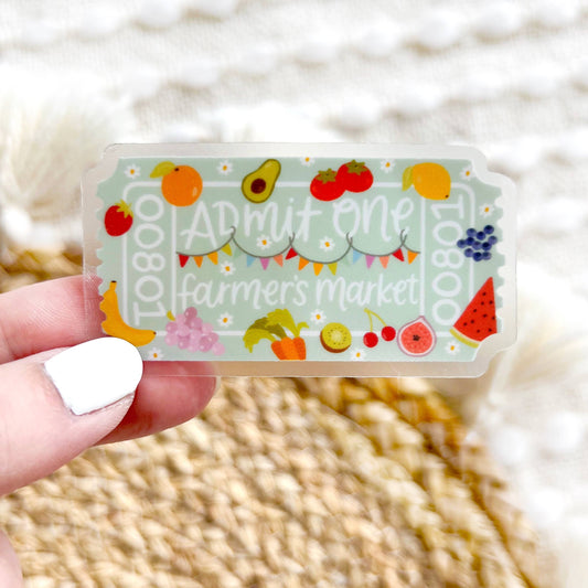 Clear Farmer's Market Admit One Sticker 2.75x1.5in