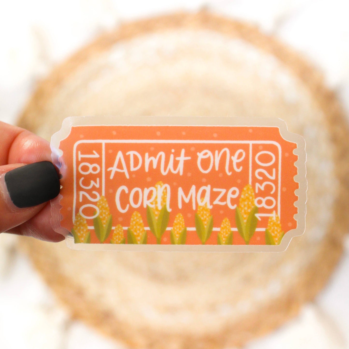 Clear Corn Maze Admit One Sticker, 2.7x1.5 in.