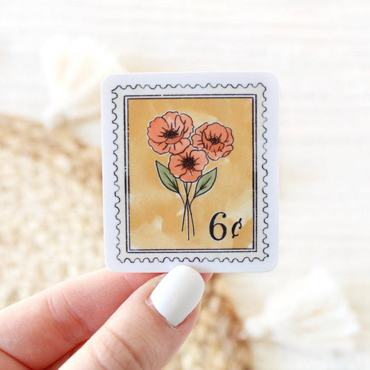 Yellow Floral Stamp Sticker 2x1.75in