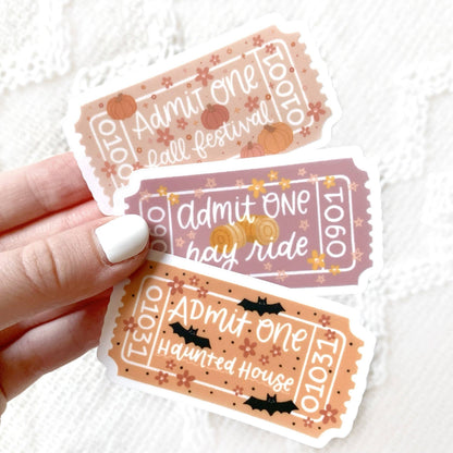 Clear Fall Festival Admit One Sticker, 2.7x1.5 in.