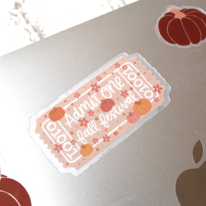 Clear Fall Festival Admit One Sticker, 2.7x1.5 in.
