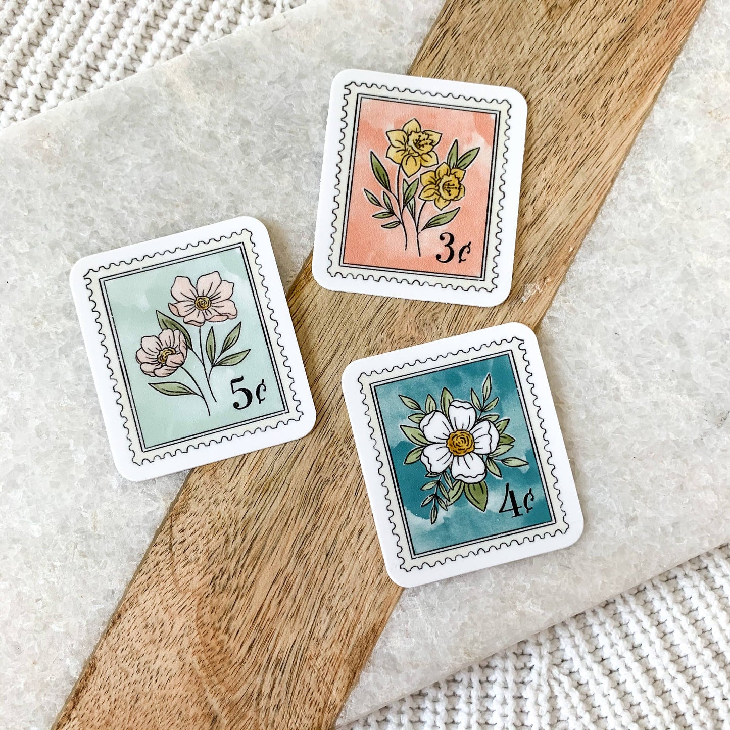 Pink Floral Stamp Sticker 2x1.75in