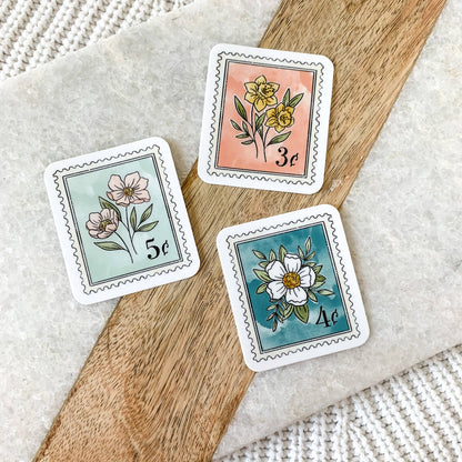 Pink Floral Stamp Sticker 2x1.75in