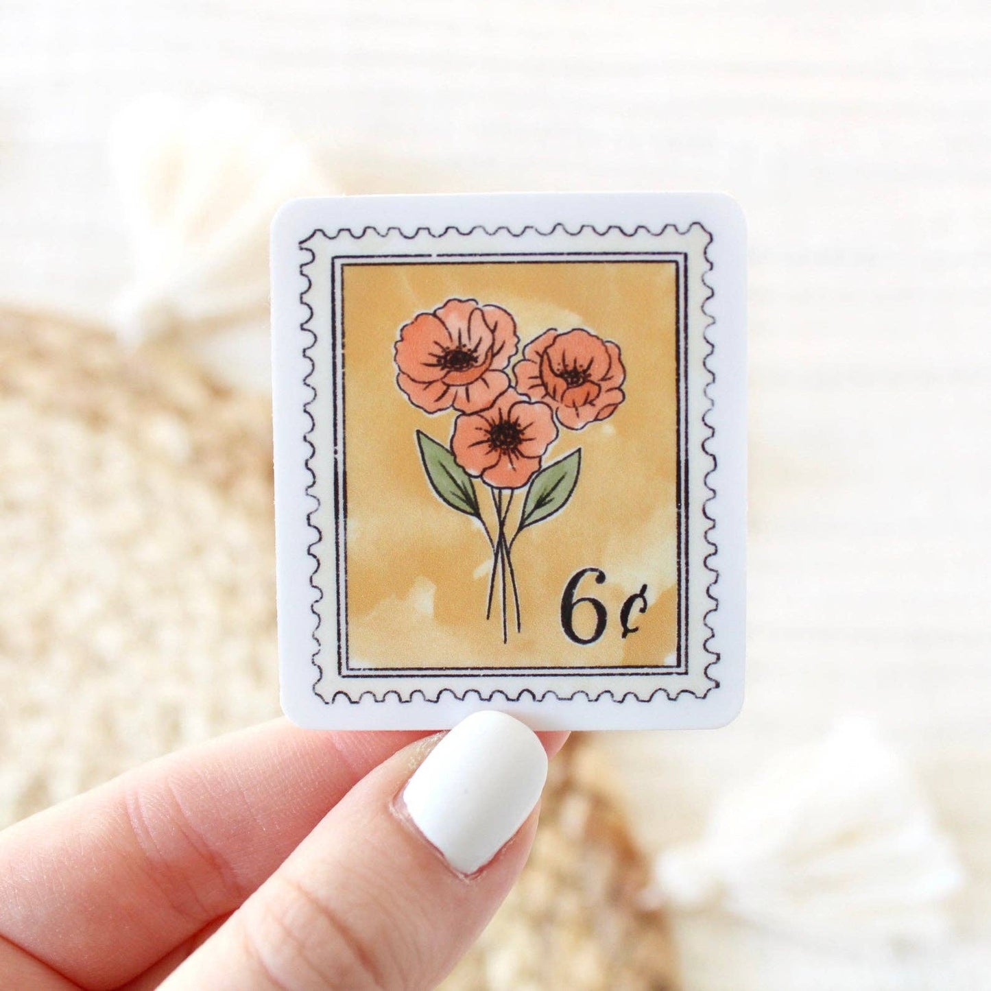 Yellow Floral Stamp Sticker 2x1.75in